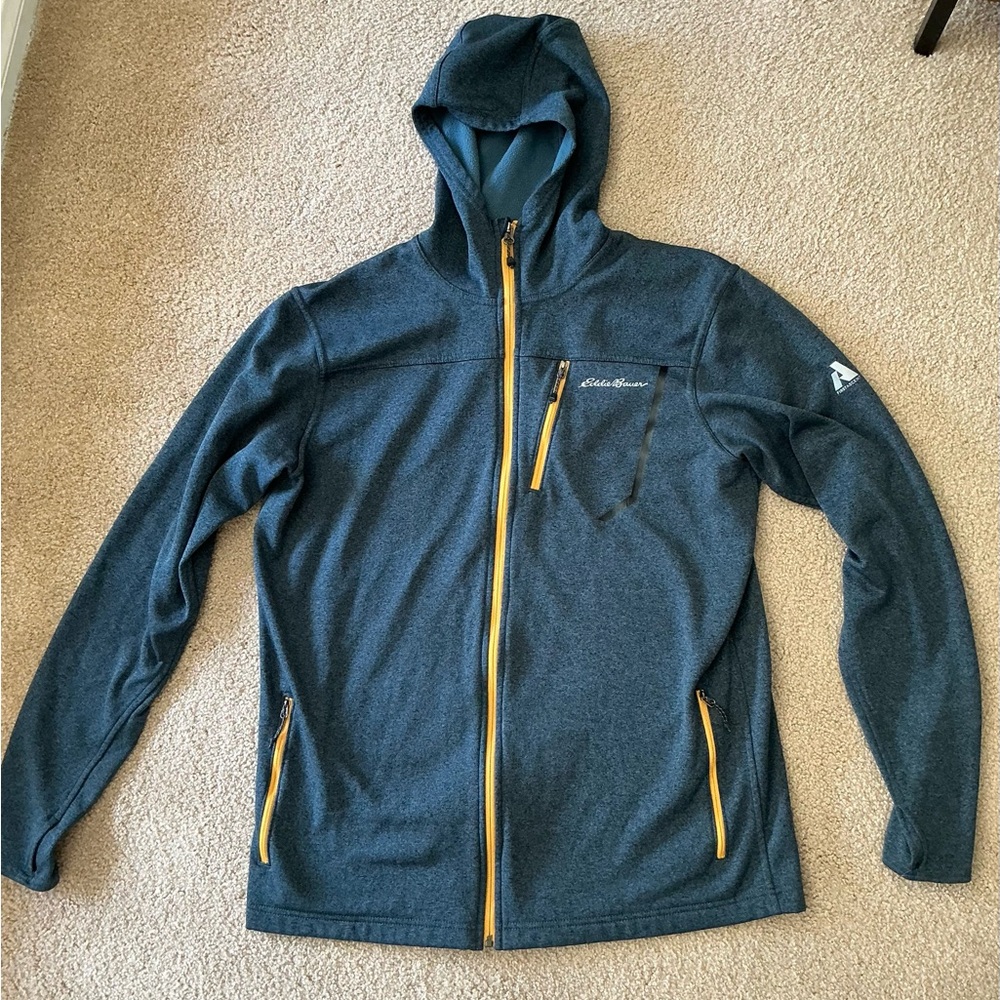 Eddie Bauer Gray Hooded Jacket with Yellow Accents